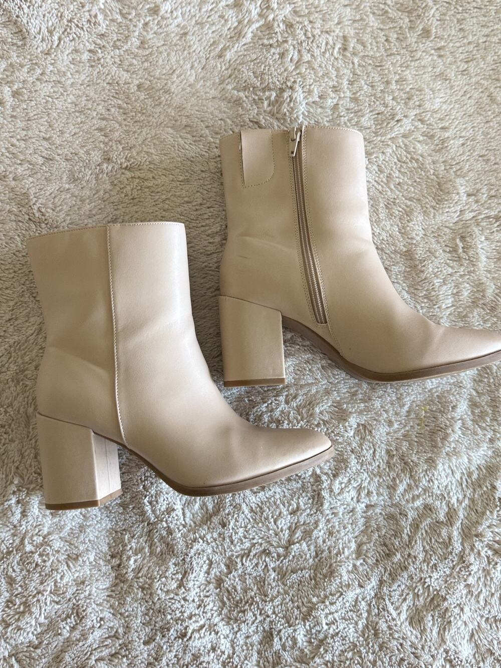 A New Day Janelle Beige Block Heel Ankle Boots 7.5